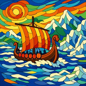 028 In A Stained Glass Style A Wooden Viking 76ugKgGs - free printable paint by numbers