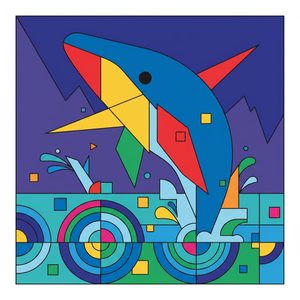 029 In A Geometric Art Style A Stylized Blue Whale EhbN-MXS - free printable paint by numbers