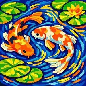 029 In A Vibrant Stylized Manner Two Koi Fish Swim -LXvH683 - free printable paint by numbers