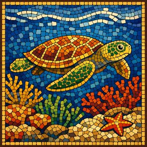 030 A Mosaic Depicts A Sea Turtle Swimming Above A BZoM3RuP - free printable paint by numbers