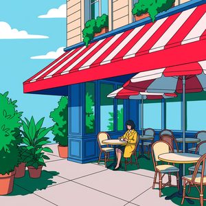 031 A Lone Woman In A Yellow Coat Sits At A Small FnlFY43t - free printable paint by numbers