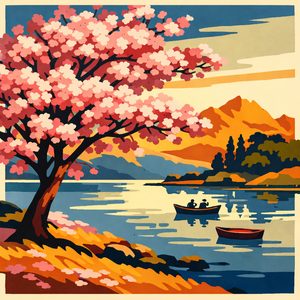 033 In A Graphic Design Style A Large Cherry Blossom LtEa8QGQ - free printable paint by numbers