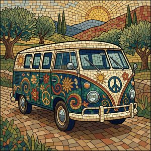 034 In A Mosaic Style A Classic Van With A Peace YSQUWG5t - free printable paint by numbers