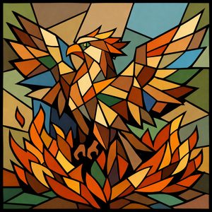 034 In A Stained Glass Style A Phoenix Rises From K3n97Zy9 - free printable paint by numbers