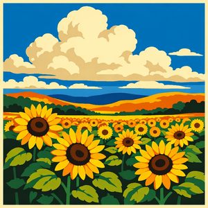 034 In A Stylized Illustration A Field Of Sunflowers -UF7GYYE - free printable paint by numbers