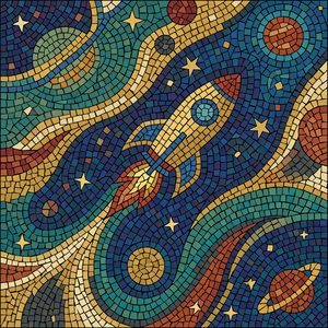 035 In A Mosaic Style A Retro-Inspired Rocket Ship MD 0e1zx - free printable paint by numbers