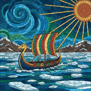 036 In A Stained Glass Style A Viking Longship With XI2M HBp - free printable paint by numbers