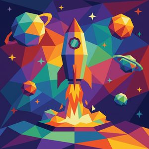 038 In A Low-Poly Geometric Style A Rocket Ascends VBw1iBJI - free printable paint by numbers