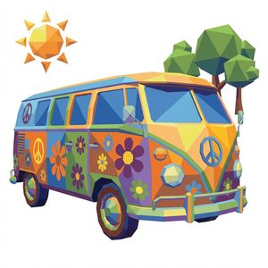 038 In A Low-Poly Style A Vintage Camper Van Is -StiLX C - free printable paint by numbers