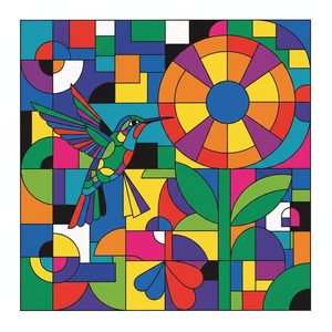039 In A Geometric Art Style A Hummingbird With NOonGGy8 - free printable paint by numbers