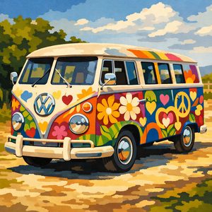 040 In A Folk Art Style A Vintage Volkswagen Van Is 9e3rSY4Z - free printable paint by numbers