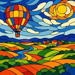 042 A Hot Air Balloon Floats Over A Stylized KSGFCzSL - free printable paint by numbers