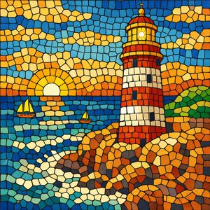 042 A Lighthouse Stands On A Rocky Shore Against A OBQbhRNx - free printable paint by numbers