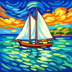 043 A Sailboat With White Sails Navigates Calm Blue Fp-Fl AY - free printable paint by numbers