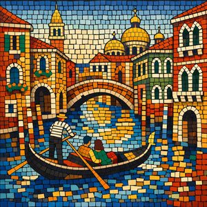 043 In A Mosaic Style A Gondolier Navigates A Canal B0eD7DkV - free printable paint by numbers