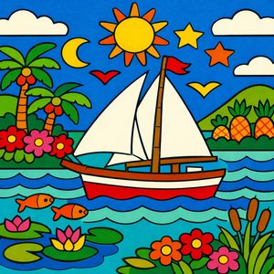 044 A Sailboat With White Sails Glides On A Tropical PYQKxeQX - free printable paint by numbers