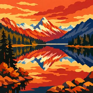 044 A Serene Lake Reflects Snow-Capped Mountains And J4G3QVQo - free printable paint by numbers