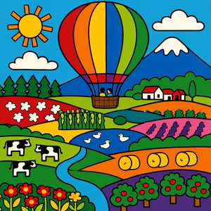046 In A Folk Art Style A Hot Air Balloon With FOXbEDDF - free printable paint by numbers