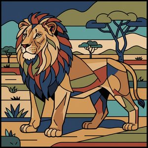 046 In A Stylized Mosaic Art Style A Majestic Lion EvZyz4lP - free printable paint by numbers