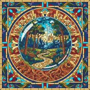 047 In A Stained Glass Style A Circular Scene CyPrOxfE - free printable paint by numbers