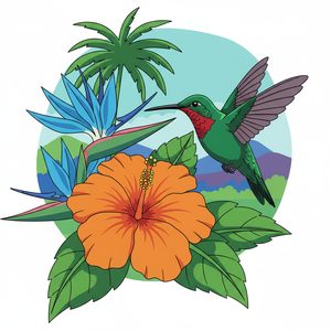 049 A Green Hummingbird Hovers Near A Large Orange GtgP-GLq - free printable paint by numbers