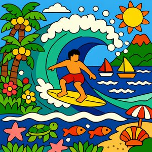 053 A Man Surfs A Yellow Surfboard On A Large L06 91-F - free printable paint by numbers