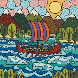 053 In A Folk Art Style A Viking Ship With A Striped Brkdo5Tq - free printable paint by numbers