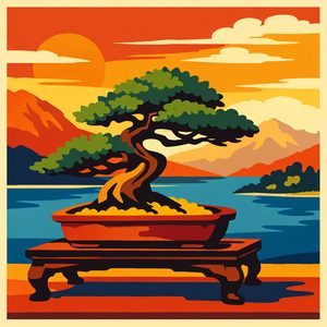 055 A Twisted Bonsai Tree Sits In An Orange Pot On A QA51azkm - free printable paint by numbers