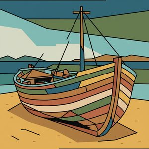 055 In A Graphic Style A Brightly Striped Boat Rests RM2gRAs4 - free printable paint by numbers