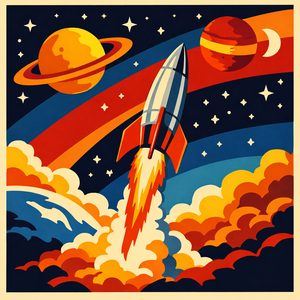 056 A Retro-Styled Rocket Blasts Off Into A Cosmic IZ4OYGOx - free printable paint by numbers