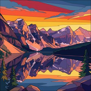 056 A Serene Mountain Lake Reflects The Warm Hues Of Z73KToix - free printable paint by numbers