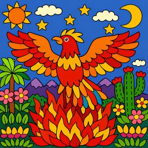 057 A Phoenix Rises From A Vibrant Flame In A Desert S6E3FXhQ - free printable paint by numbers
