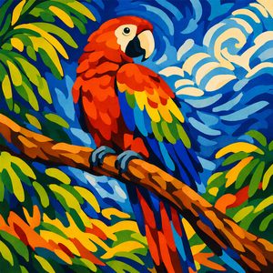 057 In A Bold Graphic Style A Scarlet Macaw Perches Rivc280r - free printable paint by numbers