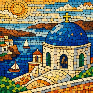 058 A Mediterranean Coastal Village With A Blue-Domed SdxYRjlf - free printable paint by numbers