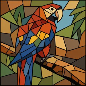 058 In A Geometric Mosaic Style A Scarlet Macaw Is V-S5HRVV - free printable paint by numbers