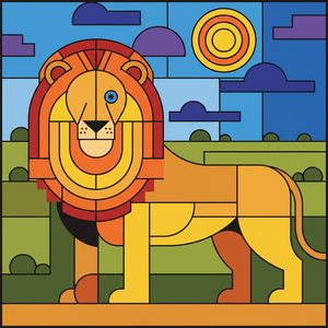 059 In A Geometric Art Style A Stylized Lion Stands AOK9NeKe - free printable paint by numbers