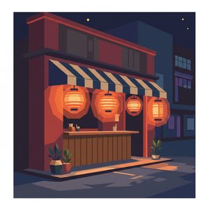 060 A Japanese Ramen Shop Is Depicted At Night With 5CTtHkit - free printable paint by numbers
