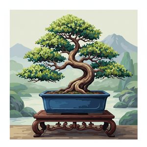 060 A Gnarled Bonsai Tree With Lush Green Leaves Is AskE2q5N - free printable paint by numbers