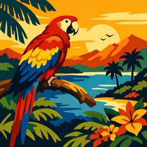 061 A Scarlet Macaw Sits Perched On A Branch Against An69vLoT - free printable paint by numbers