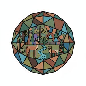 064 In A Geometric Mosaic Style A Forest Scene DP3x011s - free printable paint by numbers