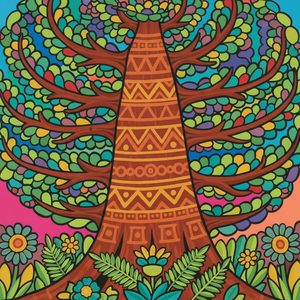 067 A Stylized Tree With A Patterned Trunk And Richly ZRiKrzeM - free printable paint by numbers