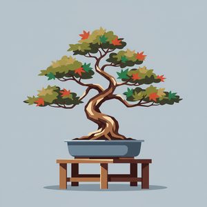 072 A Stylized Bonsai Tree With Green And Red Leaves TVQMJR-O - free printable paint by numbers