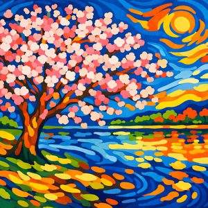 075 In A Post-Impressionist Style A Blooming Cherry U YyH9Fp - free printable paint by numbers