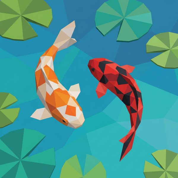 Underwater World paint by numbers - 005 In a low-poly style two koi fish one orange and 2Uj0pDTy