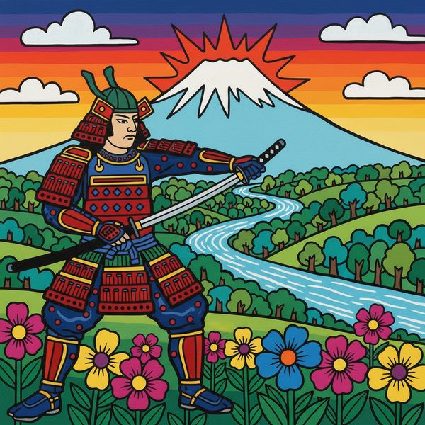 Fantasy And Adventure paint by numbers - 006 In a folk art style a man in traditional samurai p0ZMLex9