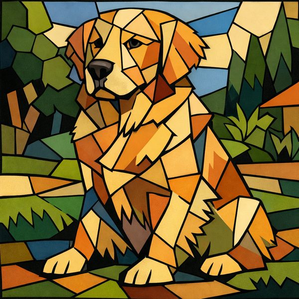 Animals And Wildlife paint by numbers - 007 In a stained glass style a golden retriever sits KB MBTg9