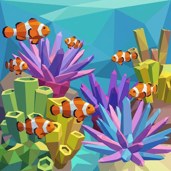 Underwater World paint by numbers - 010 A school of clownfish swim amongst stylized coral xtHDgfZc