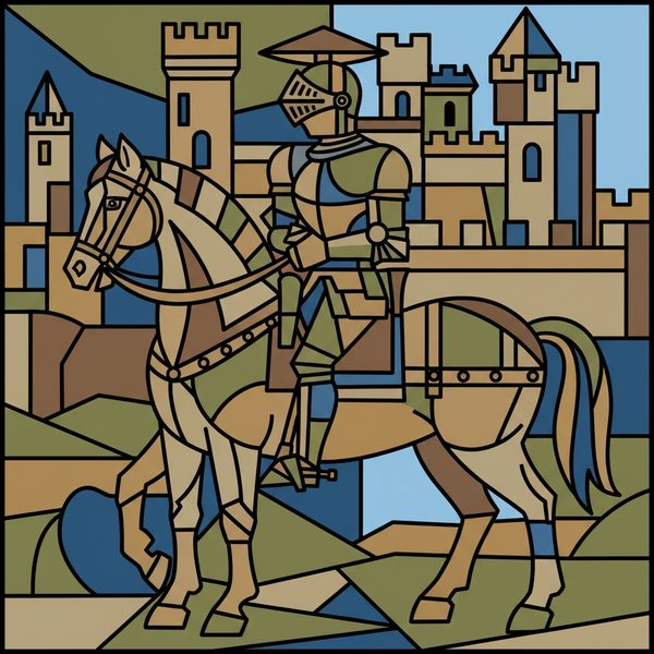Fantasy And Adventure paint by numbers - 010 In a stained glass style a knight in full armor 2LqgZ0bd
