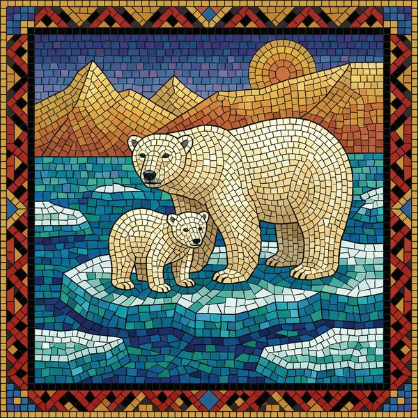 Animals And Wildlife paint by numbers - 011 A mother polar bear and her cub stand on ice D05 ZSHP