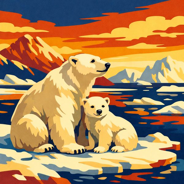 Animals And Wildlife paint by numbers - 012 A mother polar bear and her cub rest on an ice Bq96PH-h